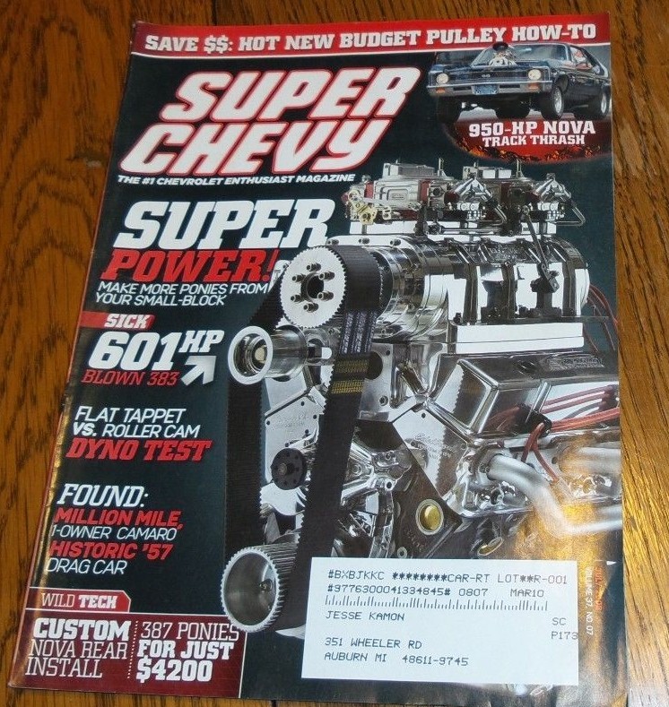 JULY 2008 SUPER CHEVY MAGAZINE 950HP NOVA Camaro Historic Drag Car Pulley How-to
