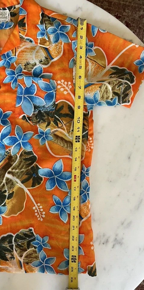 Vintage Waikiki Holiday Hawaiian Polyester Boys Shirt Orange Plumeria Size 18 - Image 3 of 4
