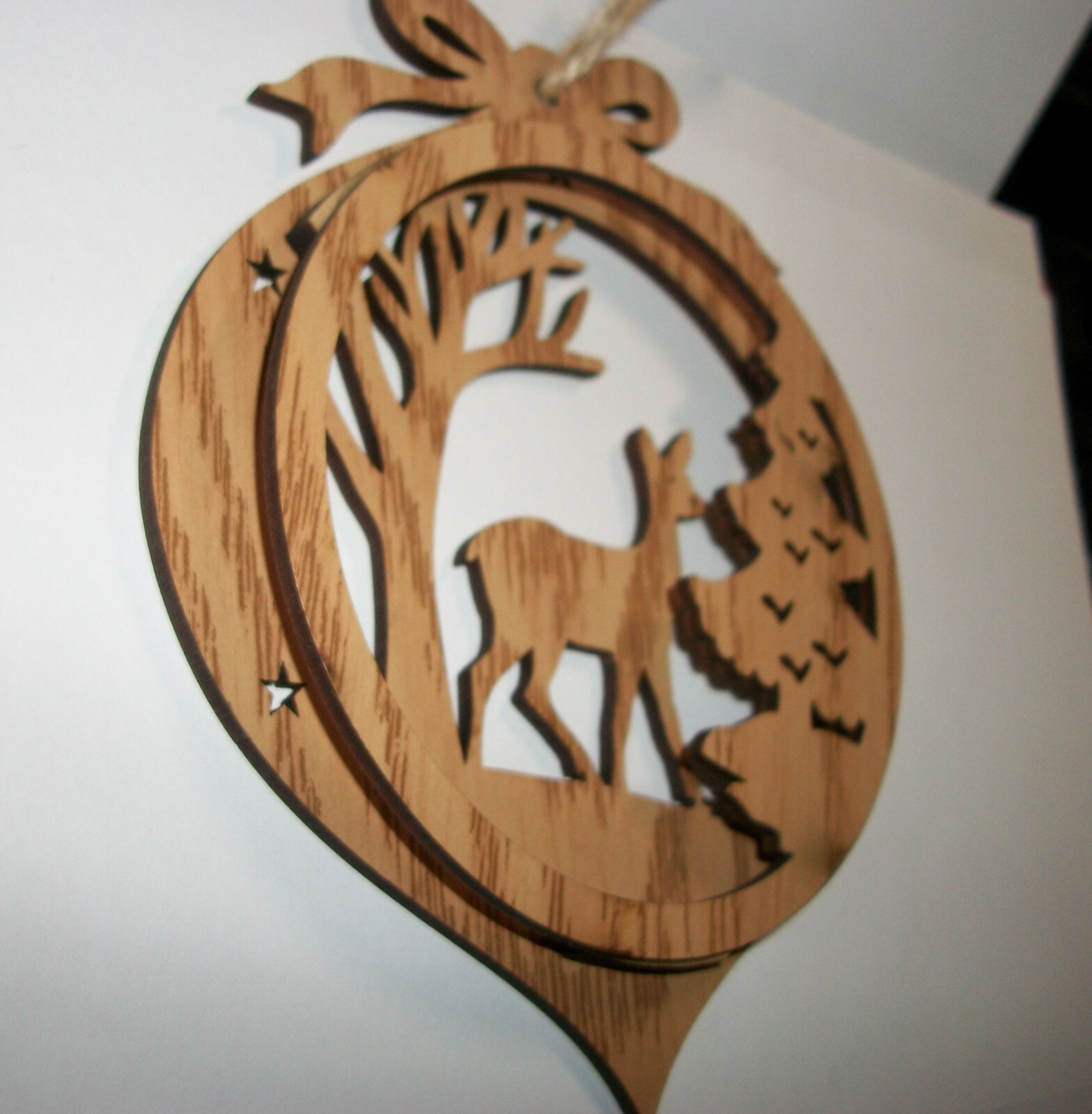 Laser Cut Wood Deer Christmas Ornament Buck Hunter Tree Decoration Woodland 