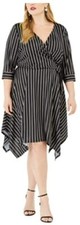 Love Squared Trendy Plus Size 2X Handkerchief-Hem Wrap Dress Black White 