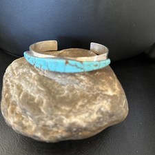 Navajo Mens Blue Turquoise 8 Inlay Bracelet Sterling Silver 15066