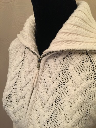 Theory Womens Zipper Front Cable Knit Cardigan Medium Ivory Shawl Collar Wool - Picture 4 of 11