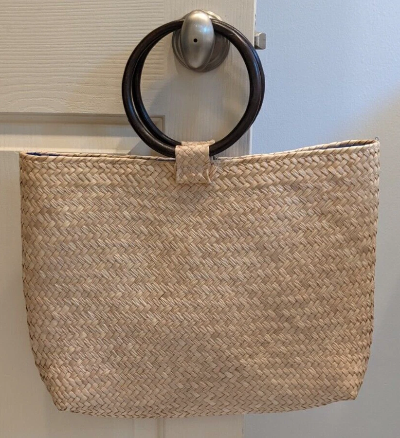 Bolso de Mano BRIXTON Paja Natural Grande Rectangular con Asas Redondas de Madera Foto 2 de 4