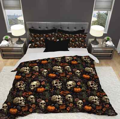 Dead Harvest Garden Duvet Cover or Pillow Shams: Skull Bedroom Decor by Durazza