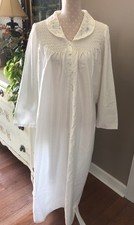Vintage Aria Gown White Satin Long Sleeve Smocked Nightgown Prairie Medium