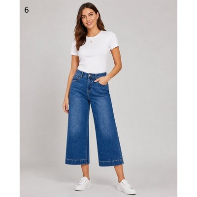 Garnet Hill Jeans Womens 27 Blue Organic Cotton High Waist Wide Leg Worn Hems