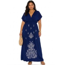 Love Cameron Los Angeles Blue Damask Print Maxi Dress NWT Size 3X