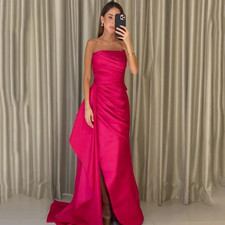 Simple Mermaid Evening Dresses Satin Pleats Formal Prom Dress Long Gown Elegant