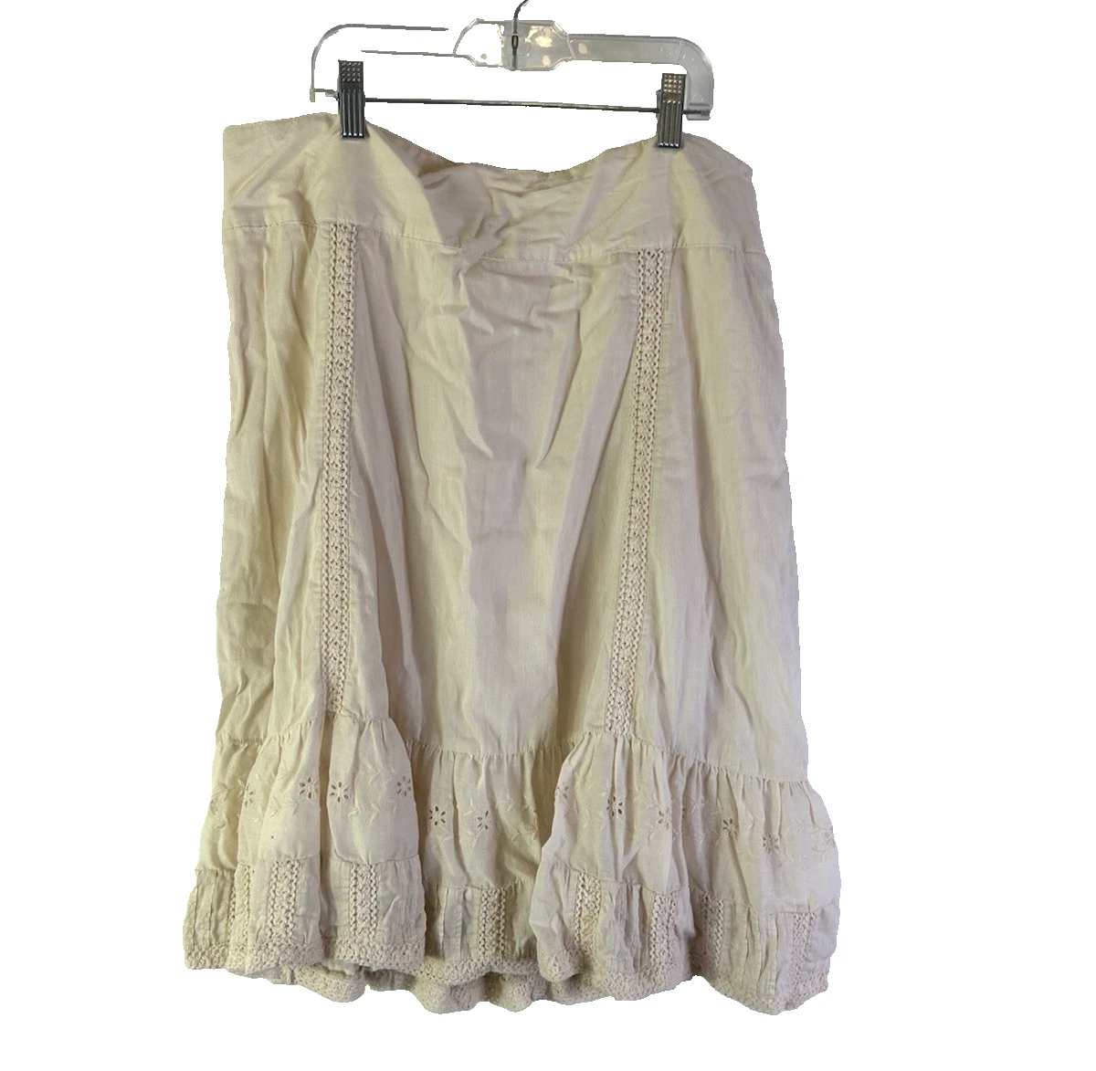 Vintage 90s Coastal Lagenlook Womens 8 Cotton Tiered Flowy Knee Skirt