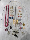 Vintage Costume Jewelry Lot Gold Tone Statement Earrings Necklaces Brooch Mixed