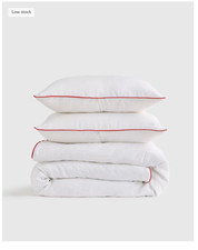 NWOT QUINCE EUROPEAN LINEN PIPED DUVET COVER SET FULL / QUEEN IN WHITE / CHERRY