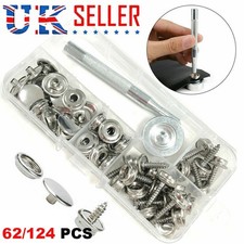 124PCS Heavy Duty Snap Fasteners Press Studs Kit +Poppers Leather Button Tool UK