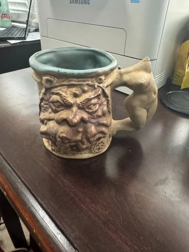Vintage 1971 JIM RUMPH POTTERY Headless Maiden Ogre Face Signed Mug Tankard