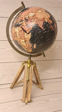 SCONTO 20 % MAPPAMONDO TREPPIEDI LEGNO H 45 ARREDO STILE VINTAGE GLOBO ø 21 NERO