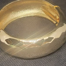 Vintage Bracelet Hinged Bangle Textured Clamper Gold Tone 
