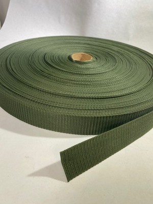 100 yd roll of  1.5 inch wide OD green polypropylene webbing straps bag handles
