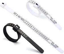 US Ring Sizer Measuring Gauge Set, 1-17 Sizes, Reusable Plastic Tool, Black/Whit