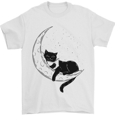 Ein Kater Liest Ein Buch Auf Dem Mond Herren T-Shirt 100% Baumwolle