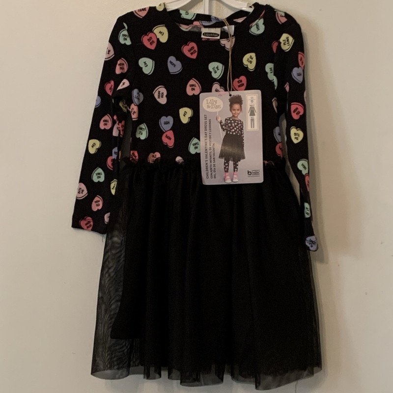 Lily & Dan Girls 2pc Cotton Dress & Leggings Set Hearts Long Sleeve XS 4-5