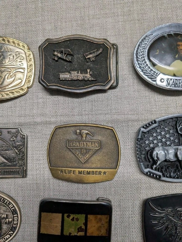 LOTE VINTAGE DE 9 hebillas de cinturón WESTERN cromo LATÓN metal VAQUERO surtido Foto 3 de 4