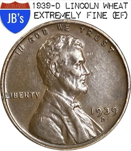 1939-D Lincoln Wheat Cent Penny 1c - EXTREMELY FINE (EF)