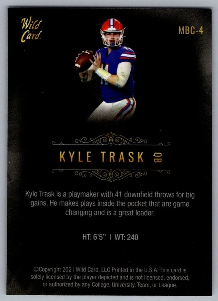 2021 Wild Card Matte White Kyle Trask Florida Gators #MBC-4 - Image 2 of 2