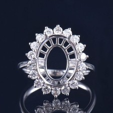 925 Sterling Silver Gold Plated 11x9mm Cushion Cut Semi Mount Ring Cluster Halo