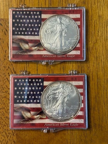 Two - 2011 American Silver Eagle .999 FINE SILVER DOLLAR COIN 1oz. $1 USA