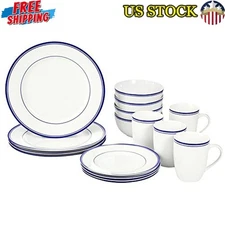 16-Piece Kitchen Dinnerware Set Plates Bowls Mugs Service 4 Dishwasher Safe New