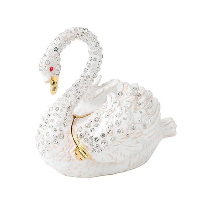 White Swan Hinged Enamel Hand Painted Collectible Trinket Box Animal Jewelry