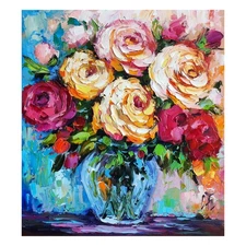 Original Oil Painting Rose Colorful Flowers Vase Impasto Floral Decor Art 7*8 in