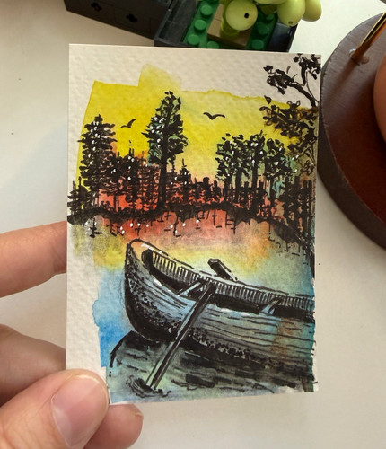 Sunset Still Original OOAK ACEO Unframed by artofnelya Mini Art