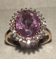 Bague Or Rose 18Kt. Diamants Saphir Ceylan Rose Naturel Ct. 3,86 Certificat