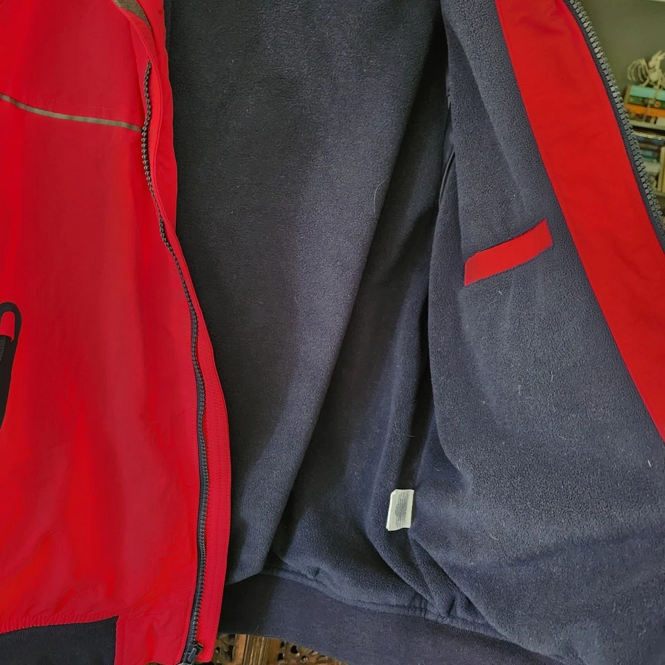 Lands End Bright Red Full Zip Jacket Fleece Lined Size Medium Navy Accents Men's - Image 3 of 4