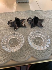 2 Clear Glass Candle Holder Heavy Glass  2 Star-Shaped Metal Candle Holders