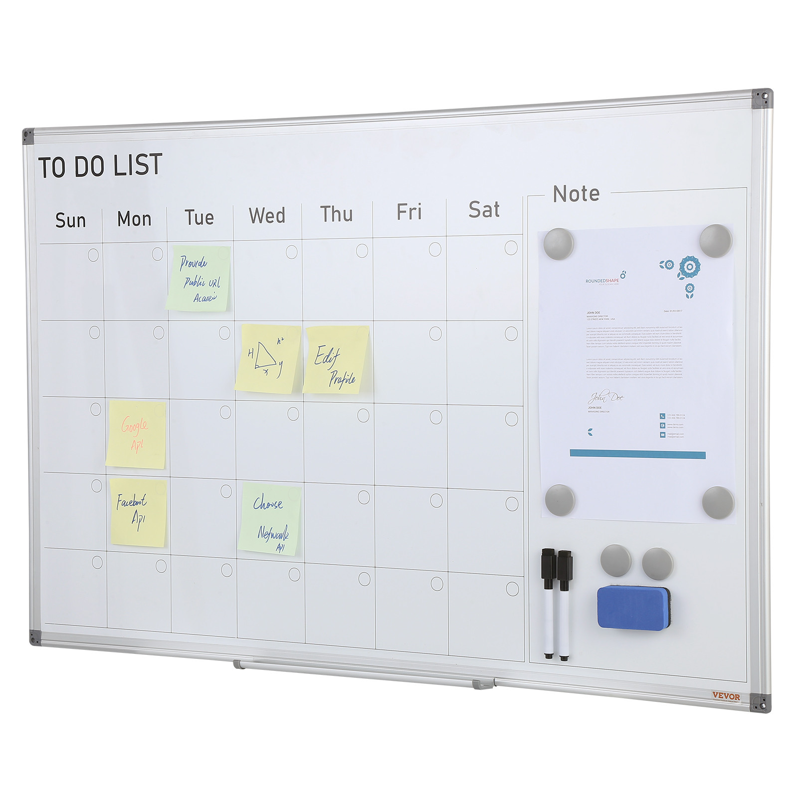 Tableau Blanc Magnétique VEVOR 92x61cm avec Calendrier Mensuel Effaçable pour Bureau