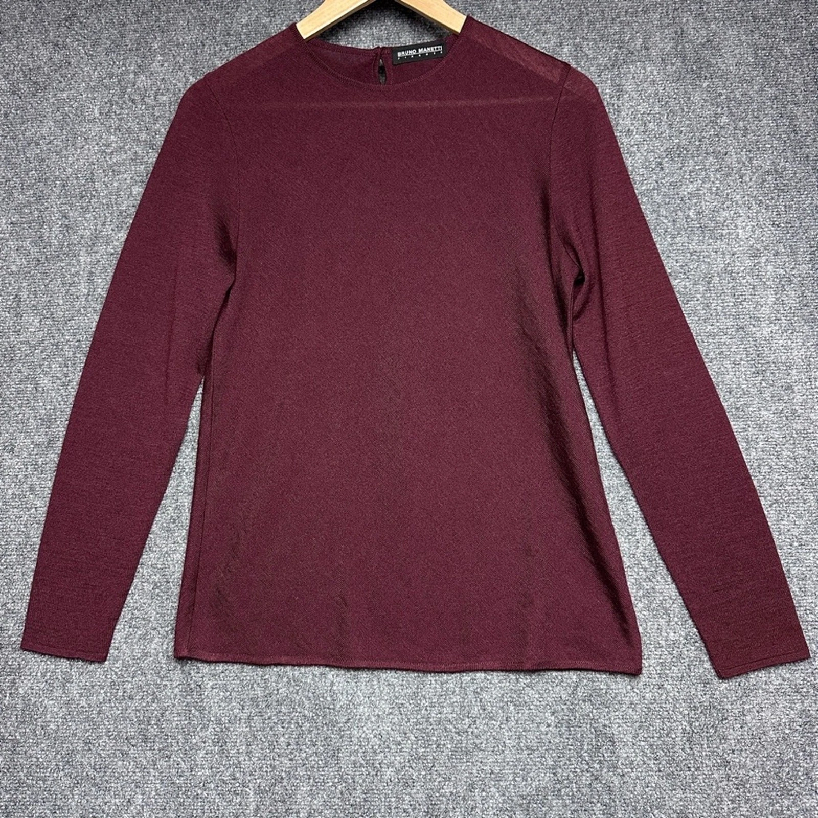 Bruno Manetti silk wool base layer shirt S burgundy long sleeve top minimalist