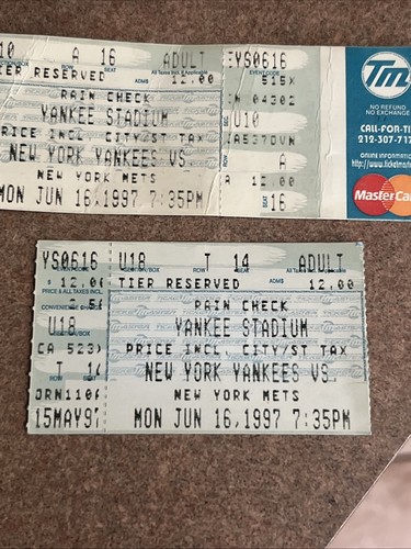 Lot Of 2 1997 Mets Yankees Ticket Stubs 6/16/97 - First Interleague Game - Bild 2 von 6