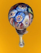 New Art Glass Bottle Stopper LS Arts Millefiore Art Glass Multicolored NOS