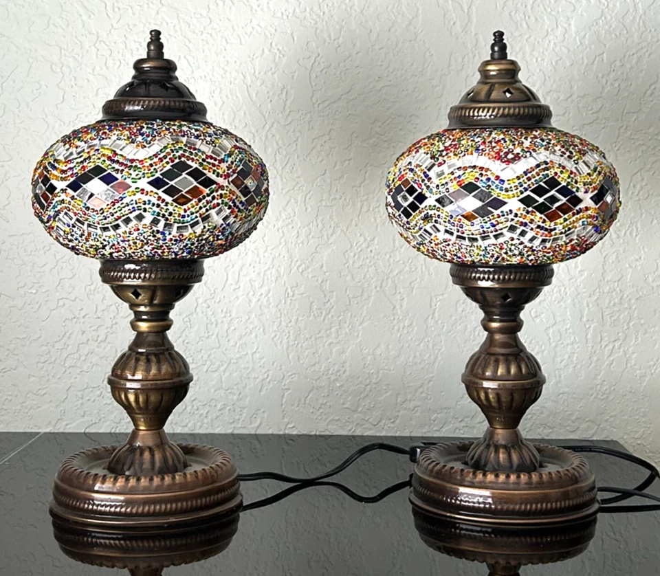 Turkish Mosaic Table Lamp Handmade Moroccon Tiffany Style Night Lamp w LED Bulb. - Image 4 of 4