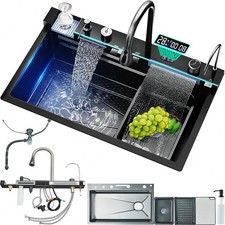 Stainless Steel Kitchen Sink Set LED Inset Single Bowl with Mixer Tap Waste Kits