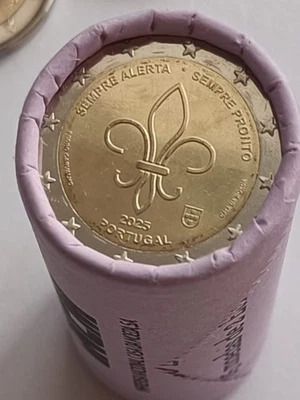 Portugal €2, 2025, S/C, flor de lis, scout badge.