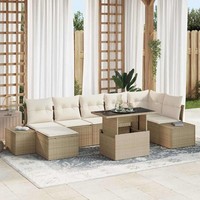 Garten-Sofa-Set 8-Teilig Beige Poly-Rattan Garten-Sofa-Set