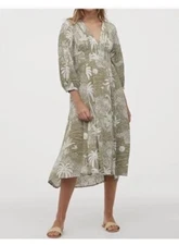 Desmond & Dempsey H&M Sz XXS Green Floral Tropical Flowy Linen Blend Midi Dress