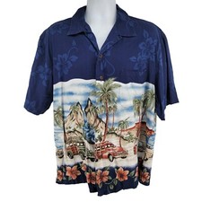 Koko Island Hawaiian Shirt Size XL Floral Classic Cars Made In USA