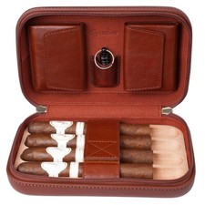 CIGARISM Cigar Travel Case Humidor Italian Leather Spanish Cedar CN Coffee 