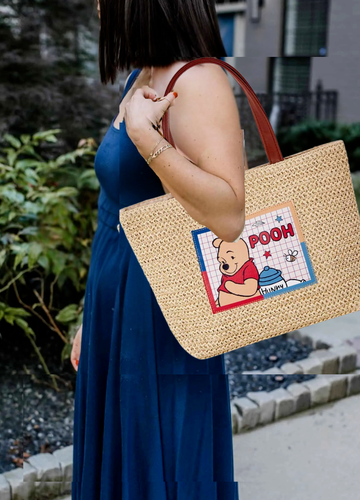 Disney Shanghai Winnie the Pooh Woven Straw Tote Bag Authentic Shoulder Tote Bag - Picture 12 of 19