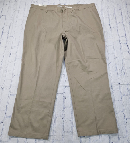 Wrangler MENS SIZE 46X30 Riata Khaki Pants Flat Front Relaxed Fit Casual Stretch