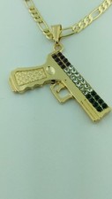 Pistola Colgante Chapado en Oro Con Collar, Pistola Oro Laminado y Cadena