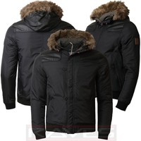 Mens Padded Parka Jacket Threadbare Faux Fur Pu Hood Winter Short Coat Mens Padded Parka Jacket Threadbare Faux Fur Pu Hood Winter Short Coat